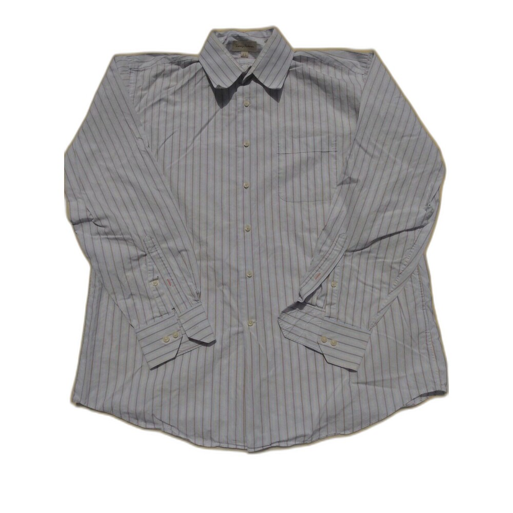 Tommy Bahama Mens Dress Shirt Size 16.5 16 1/2 Blue Gold Striped Vintage